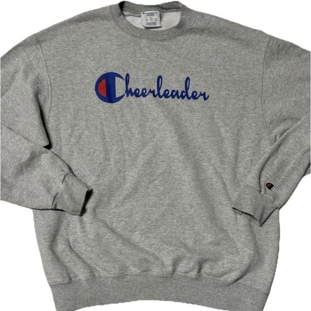 Champion Cheerleader Script Crewneck Sweatshirt Gray L Powerblend Y2K